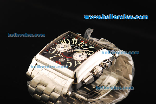 Franck Muller Conquistador King Chronograph Swiss Valjoux 7750 Automatic Movement Full Steel with Black Dial and Arabic Numerals - Click Image to Close